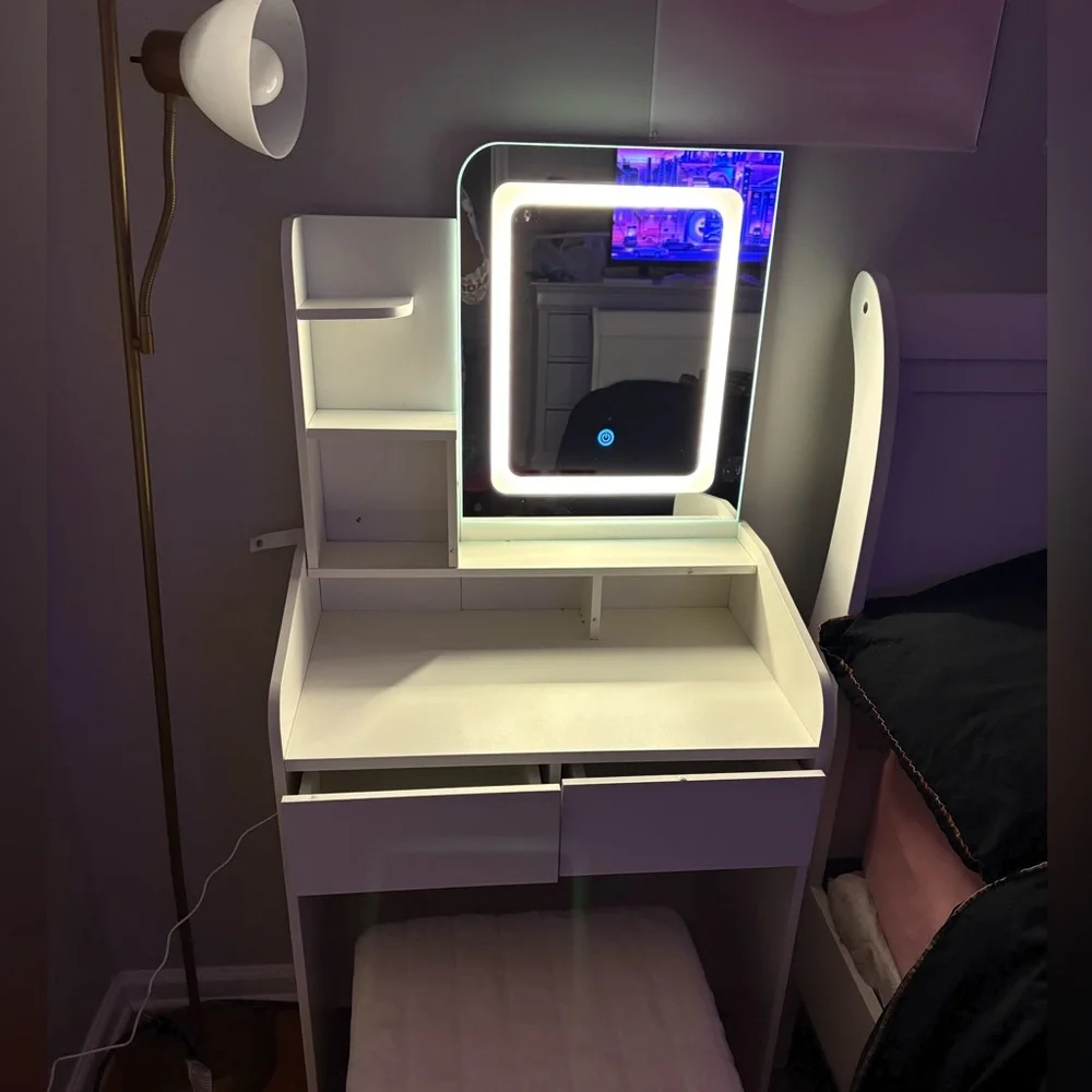 White Vanity Table with LED Mirror